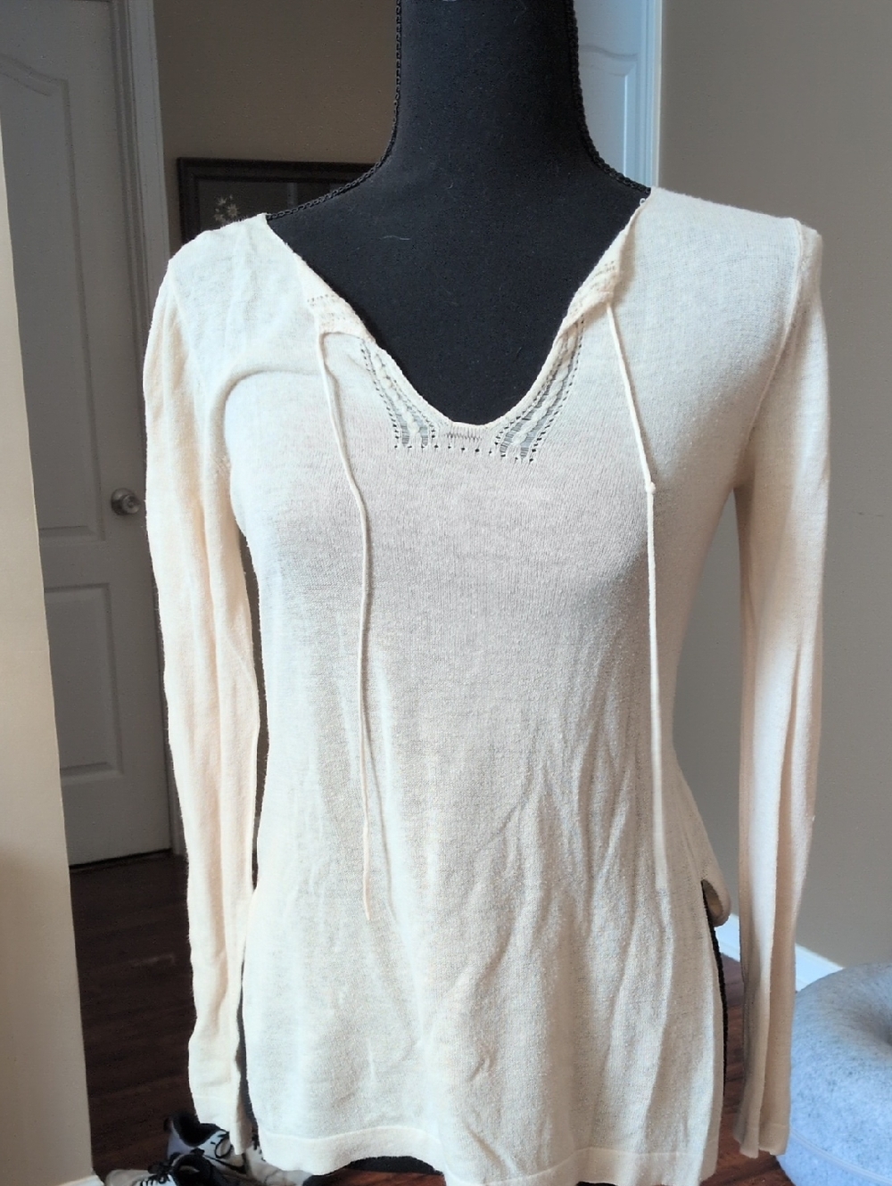 Express Cream Lightweight Hooded Knit Tunic